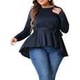 thumbnail image 1 of Blusa casual de cuello redondo asimétrica de mujer de tallas grandes GRACE & GRANDEUR con cinturón 4X azul marino, 1 of 1