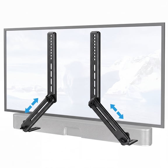 MountFTV Soundbar Mount with Adjustable Height, up to 15 lbs, with Detachable Long Extension Plates,Sound bar Mount Under or Above TV, Double Group Scythe Type TV Soundbar Wall Mount