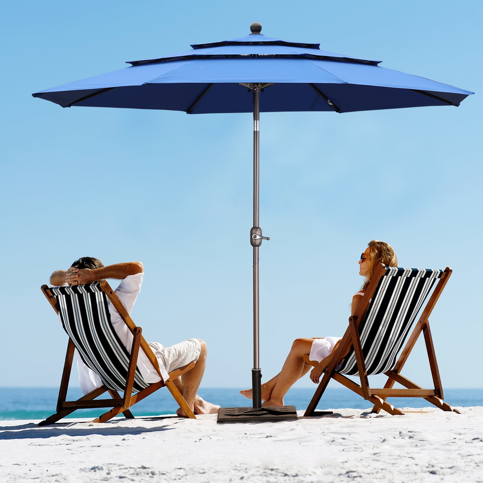 Aoodor 10ft 3-Tier Patio Umbrella, Outdoor Table Market Umbrella Tilt Adjustment and Crank