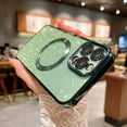 thumbnail image 2 of Magnetic Case for iPhone 15 Pro Glitter, Luxury Plating Bling with Camera Lens Protector, Compatible with MagSafe, Slim Thin for Women Girls Shockproof Protective Clear Phone Cover, Green, 2 of 10