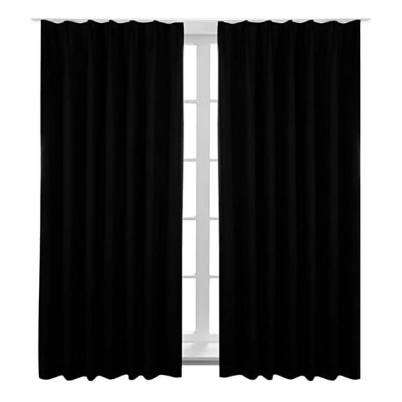 Blackout Curtains for Living Room/Bedroom - Linen Black Out Curtains 84 Inch Long Thermal Insulated Burlap Grommet Window Drapes for Farmhouse Darkening, Each 52" Wide, Black