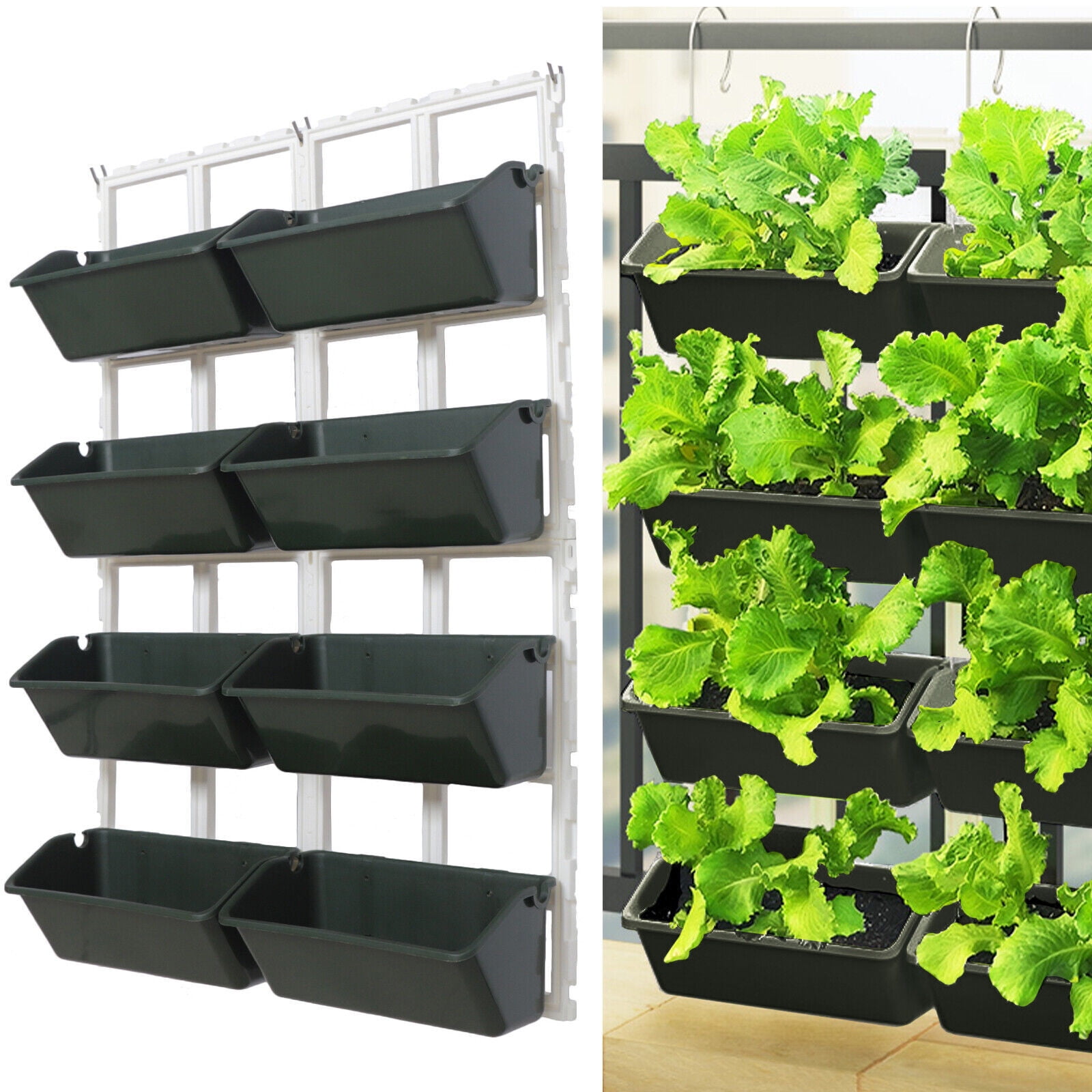 4-Tiers 8 Pockets Raised Beds Hanging Planter Vertical Garden Wall Planter Wall Mounted Flower Bed Vegetables Box for Garden Home Decoration (Dark Green)