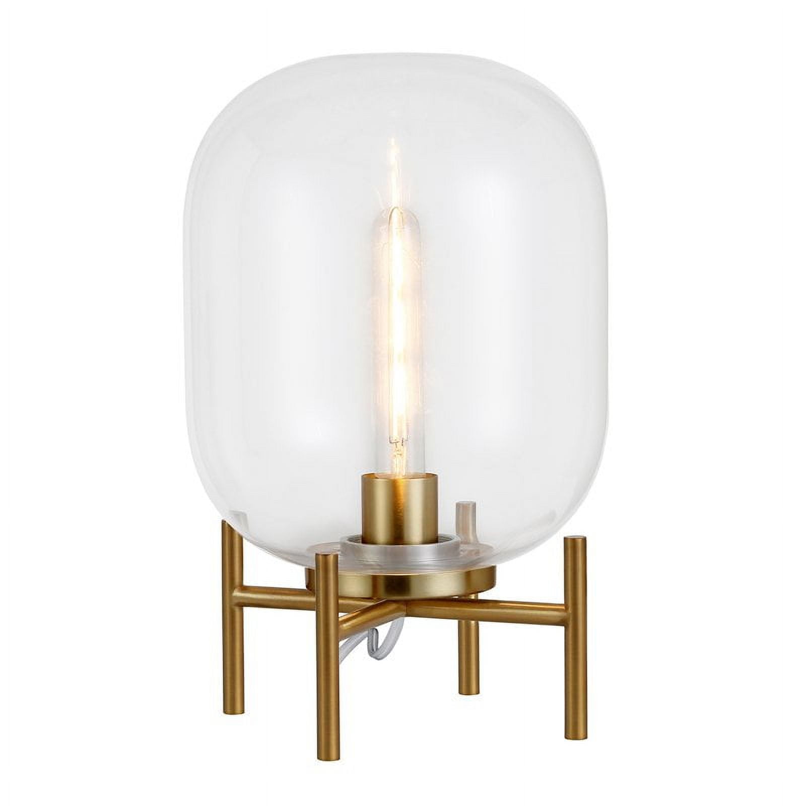 Evelyn&Zoe 15.38" Tall Table Lamp with Glass Shade in Brass/Clear Table Lamp Brass/Clear 15" Tall