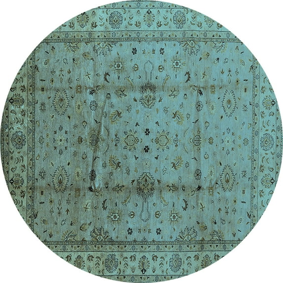 Ahgly Company Indoor Round Oriental Light Blue Industrial Area Rugs, 8' Round