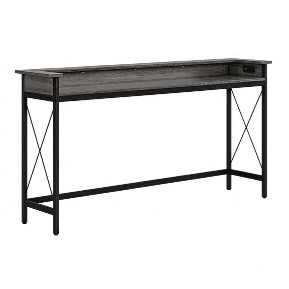 Wood Top Console Table with Black Metal Frame and Lower Shelf, Narrow Sofa Table Entryway Table for Living Room Hallway, Industrial Style Furniture