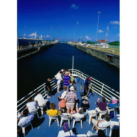 Overhead View of Boat Cruising Through the Gatun Lock, Panama Canal, Panama City, Panama Print Wall Art By Alfredo
