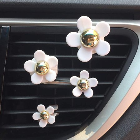 4 Pcs Cute Daisy Flower Car Air Vent Clips Car Air Conditioner Clips Auto Freshener Clips Car Interior Decoration Charm