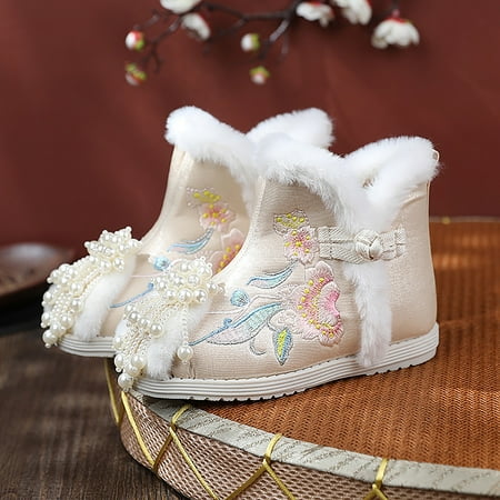 

Cathalem Big Kid Toddler Gilrs Cloth Shoes Warm Winter Snow Boots Embroidery Print Shoes Ethnic Style Cotton Shoeclub21 Boots Beige 7 Years
