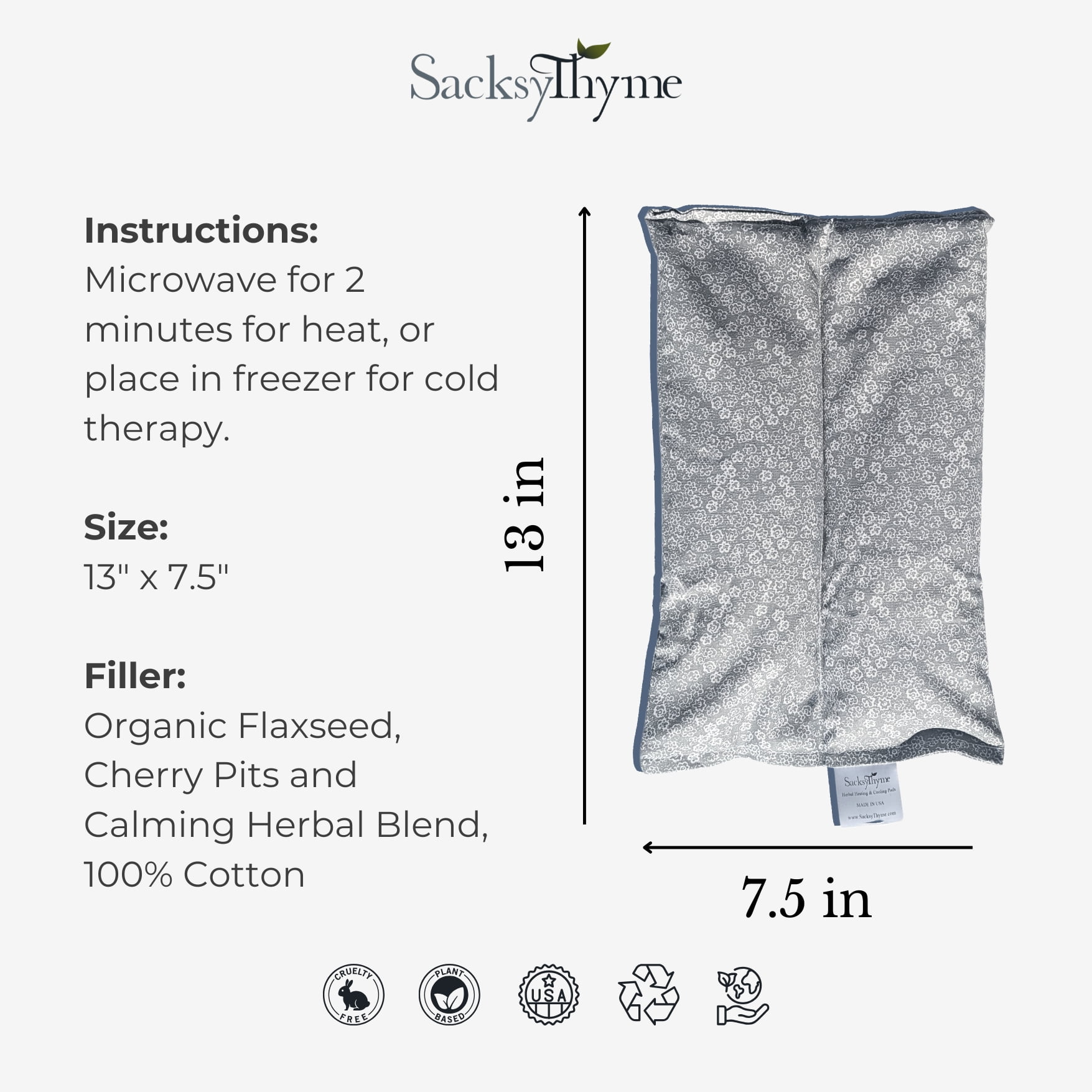 SacksyThyme Microwave Heating Pad for Pain Relief, Flaxseed & Cherry Pit Herbal Heating Pad, Hot Cold Therapy