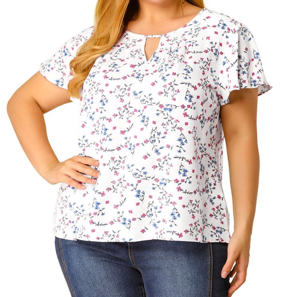 BluDe GaEstampado Floral ManAcampanaOjo De CerraduTalGrande PaMujer Blanco XL