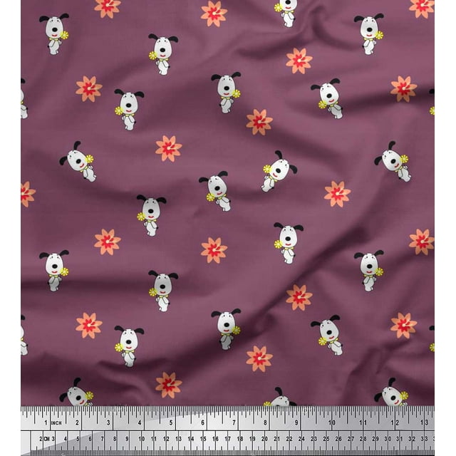 Soimoi Poly Georgette Fabric Floral & Dog Cartoon Fabric Prints by Yard 52 Inch Wide
