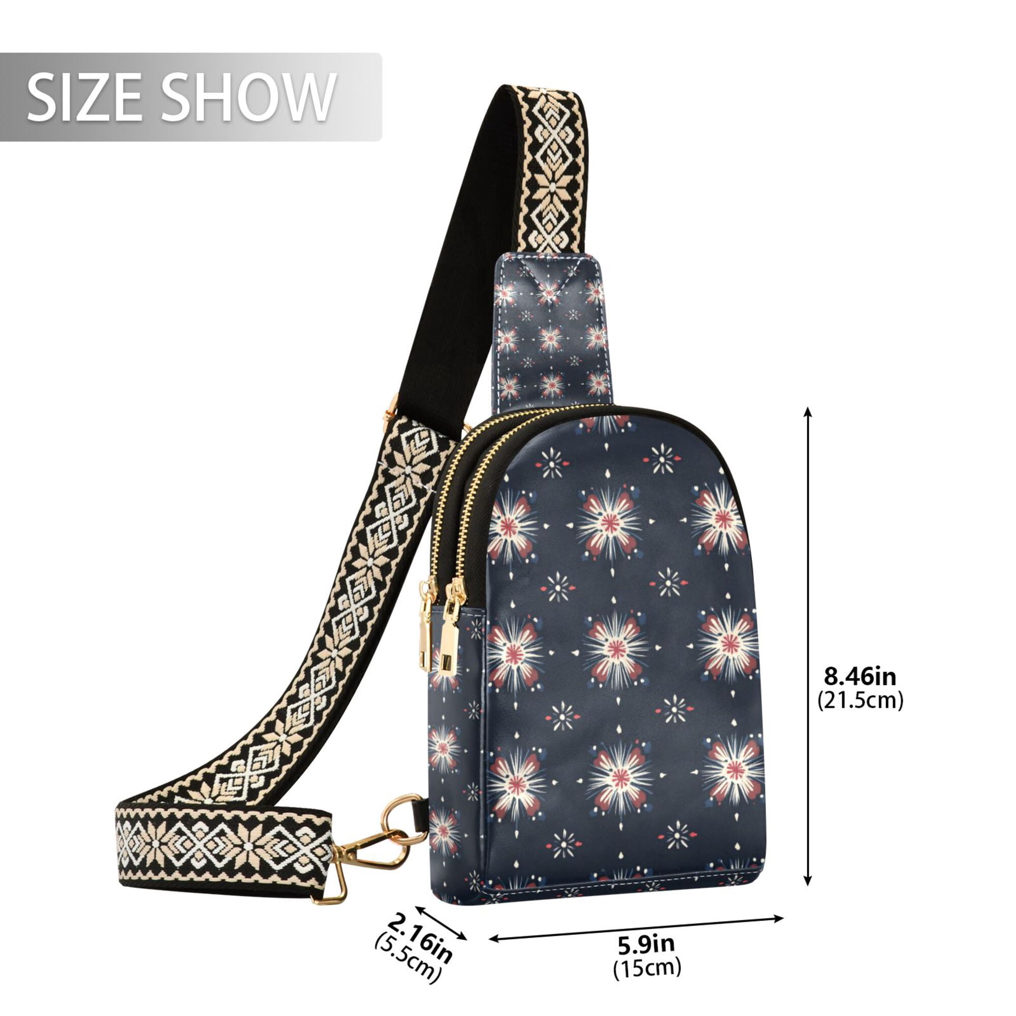 FORMRS Womens Crossbody Sling Bag Travel Daypack Shoulder Chest Backpack, Red Fireworks Pattern