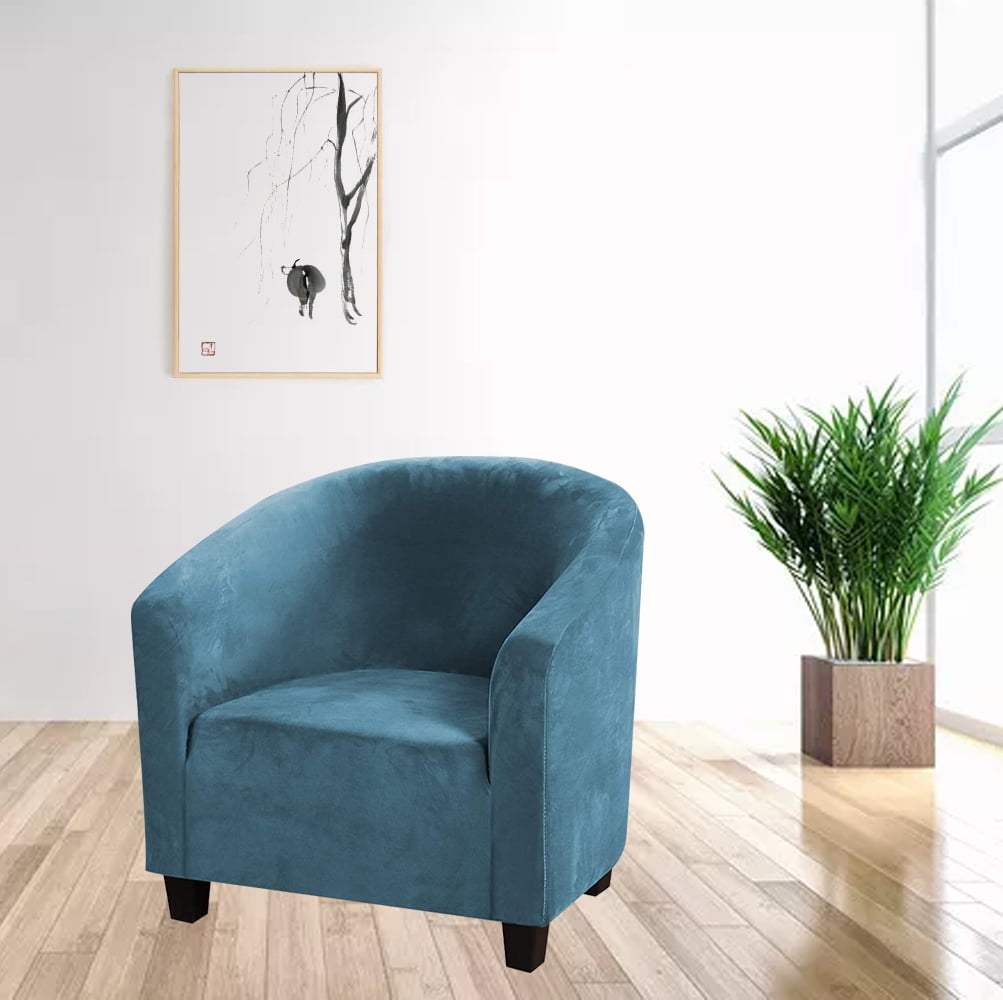 Thick Velvet Club Chair Slipcover, Stretch Armchair Covers Tub Chair Covers Sofa Couch Cover for Bar Counter Living Room Blue