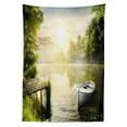 thumbnail image 3 of Ambesonne Nature Tablecloth Rectangular Table Cover, Boat by Foggy Lake Deck, 60"x84", Olive Green White, 3 of 4
