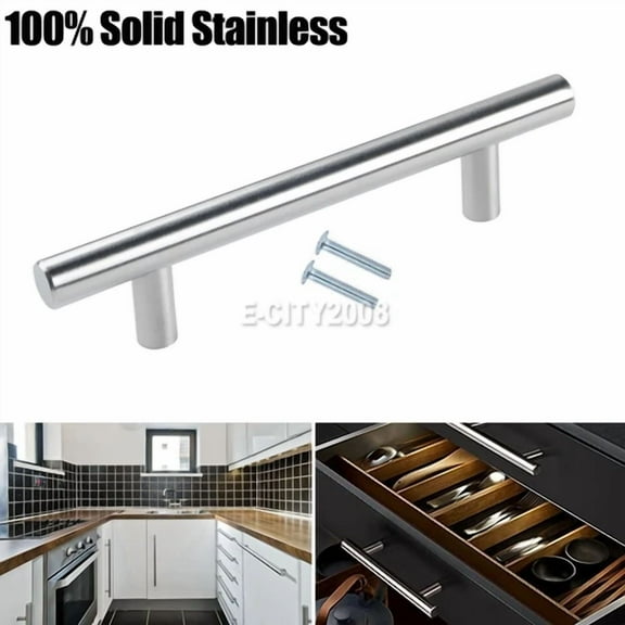 2 Kit Silver Stainless Steel T Cabinet Handle Bathroom Kitchen Handle Knob Pull