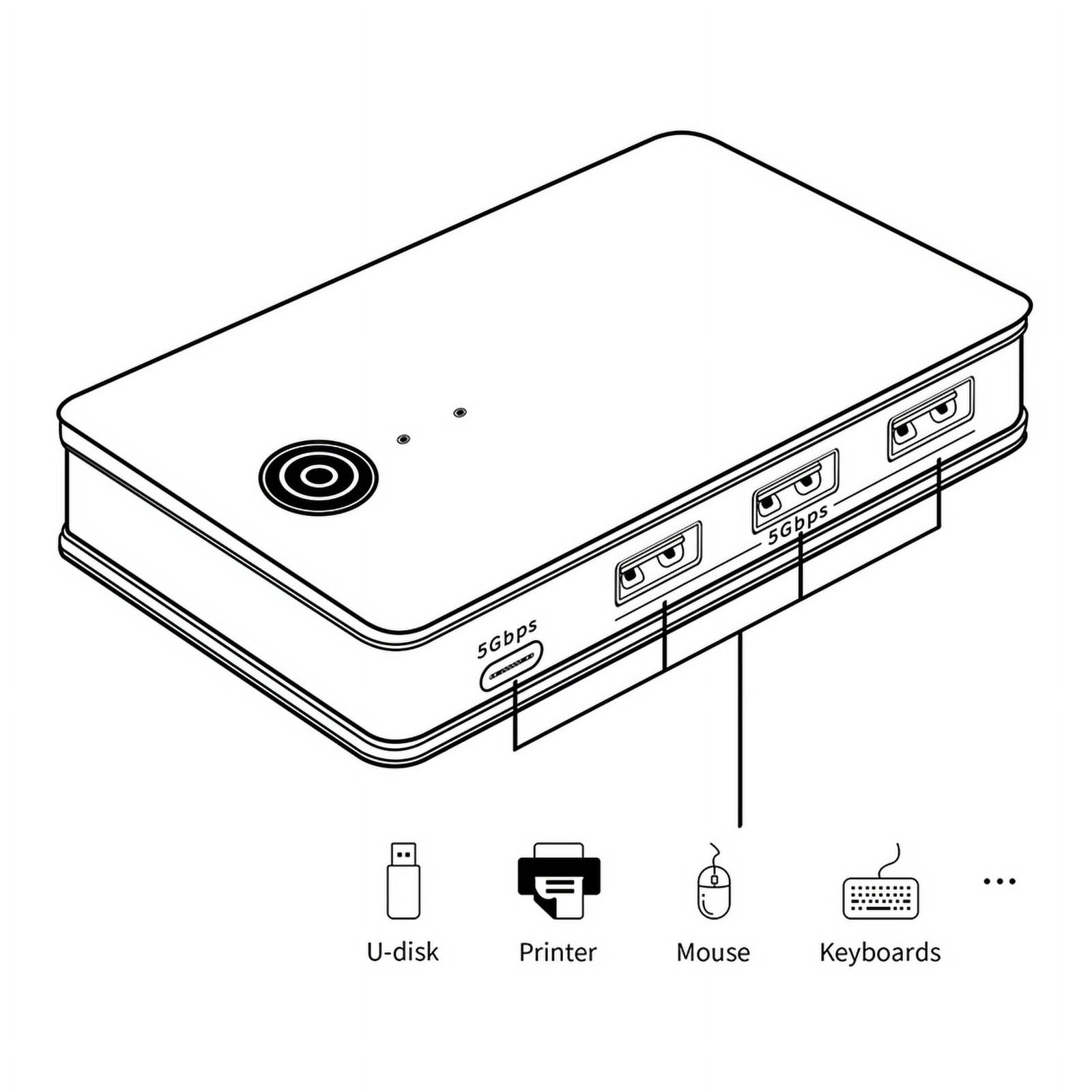 USB Switcher 2 Computers Kvm Switch USB 3.0 Switch 4 Ports(3USB3.0+1 USB-C) Hub Share Devices Printer Scanner
