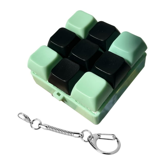 Llavero con teclado Fidget, juguete compacto, suministros creativos y ligeros de 9 teclas Negro verde