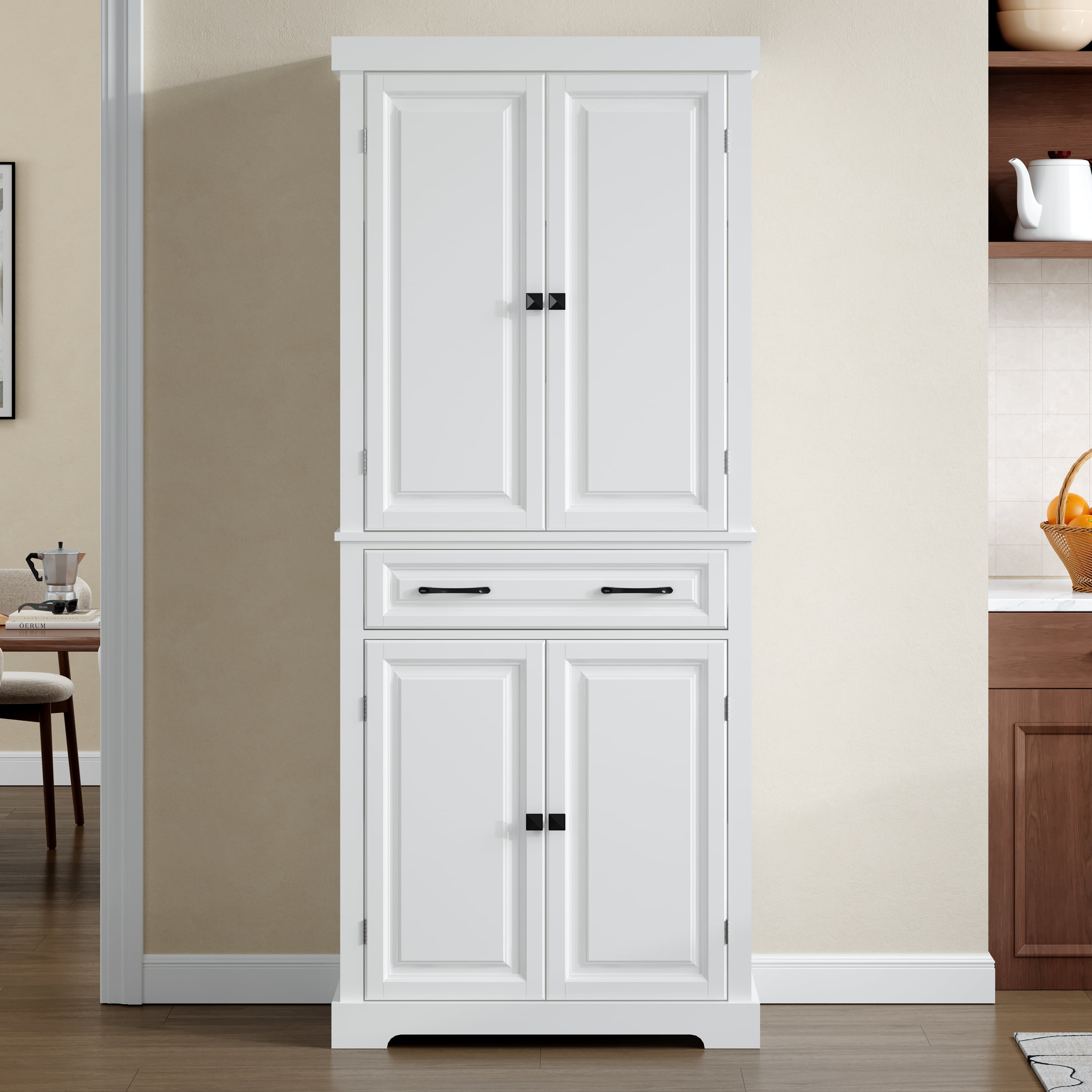 AACULPET 72" Tall Kitchen Pantry Cabinet, Storage Cabinets with Drawer and Adjustable Shelves, White Bathroom Storage
