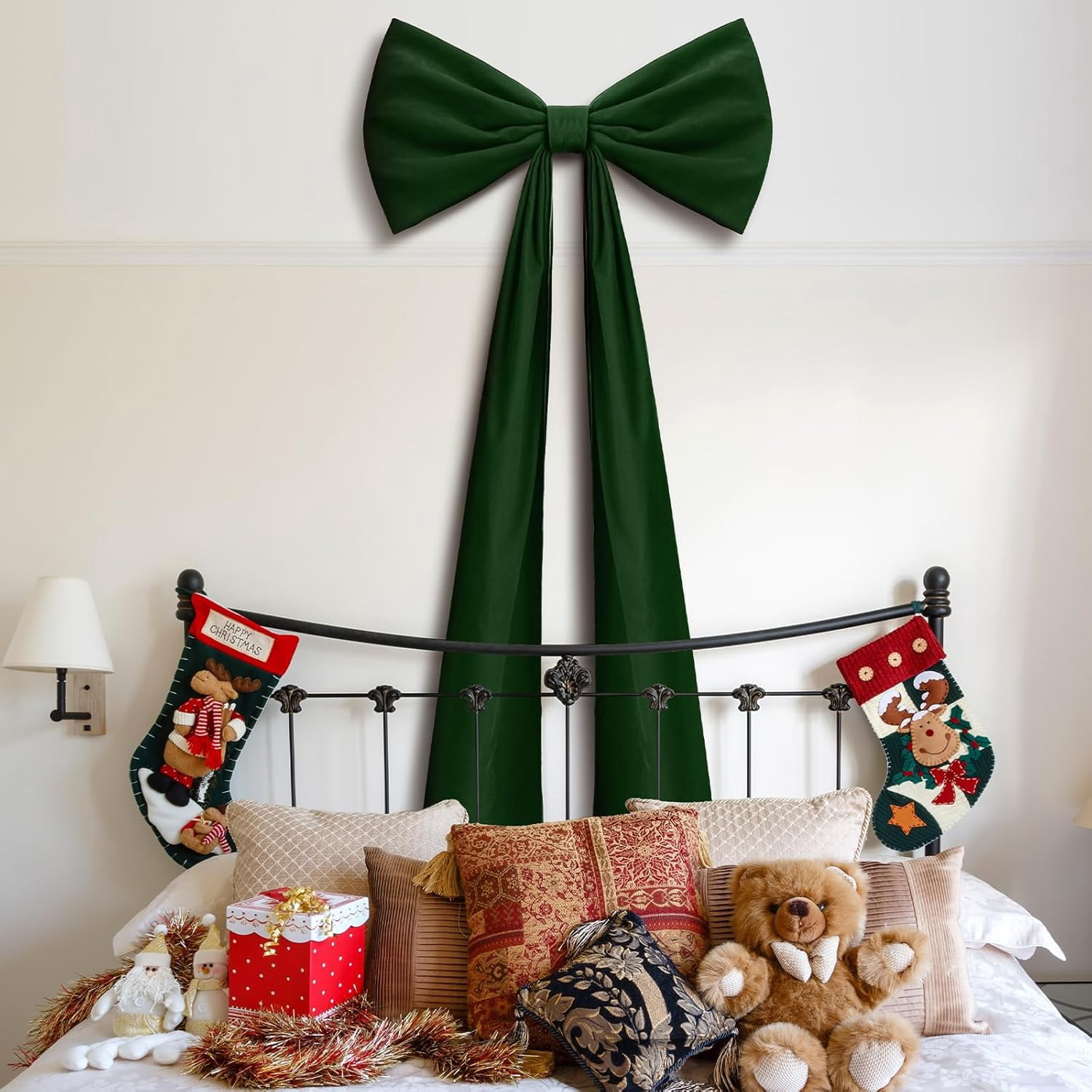 Guvpev 6FT Christmas Bows - Extra Large Deep Green Velvet Bows for Christmas Tree Decor, Giant Xmas Tree Toppers Bows for Home, Windows, Mantel, Birthday, Wedding, Valentine's Day Party Decorations