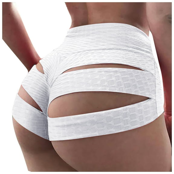 Women's Cut out Yoga Shorts Solid Color High Waist Workout Short Butt Lifting Sports Leggings Bandage Strappy Yoga Short