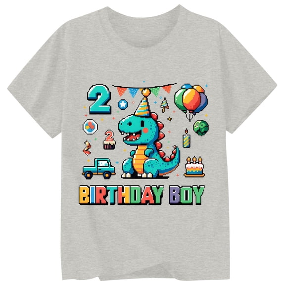 Tiijoy Toddler Boys Birthday T-Shirt Cartoon Dinosaur Print Short Sleeve Tee, Sizes 1-13
