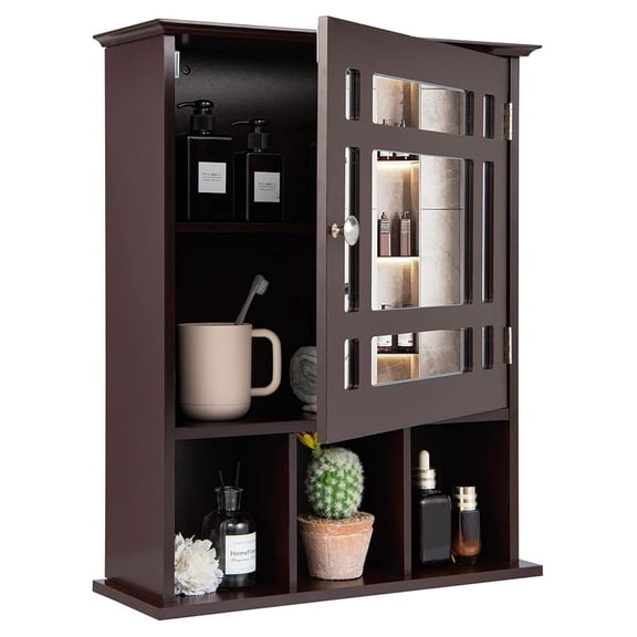 Bathroom Medicine Cabinet with Mirror, Small Bathroom Cabinet Wall Mounted with Single Mirrored Door & Adjustable Shelf, Bathroom Wall Cabinet, 19 x 6.5 x 23.5 inches (Espresso)