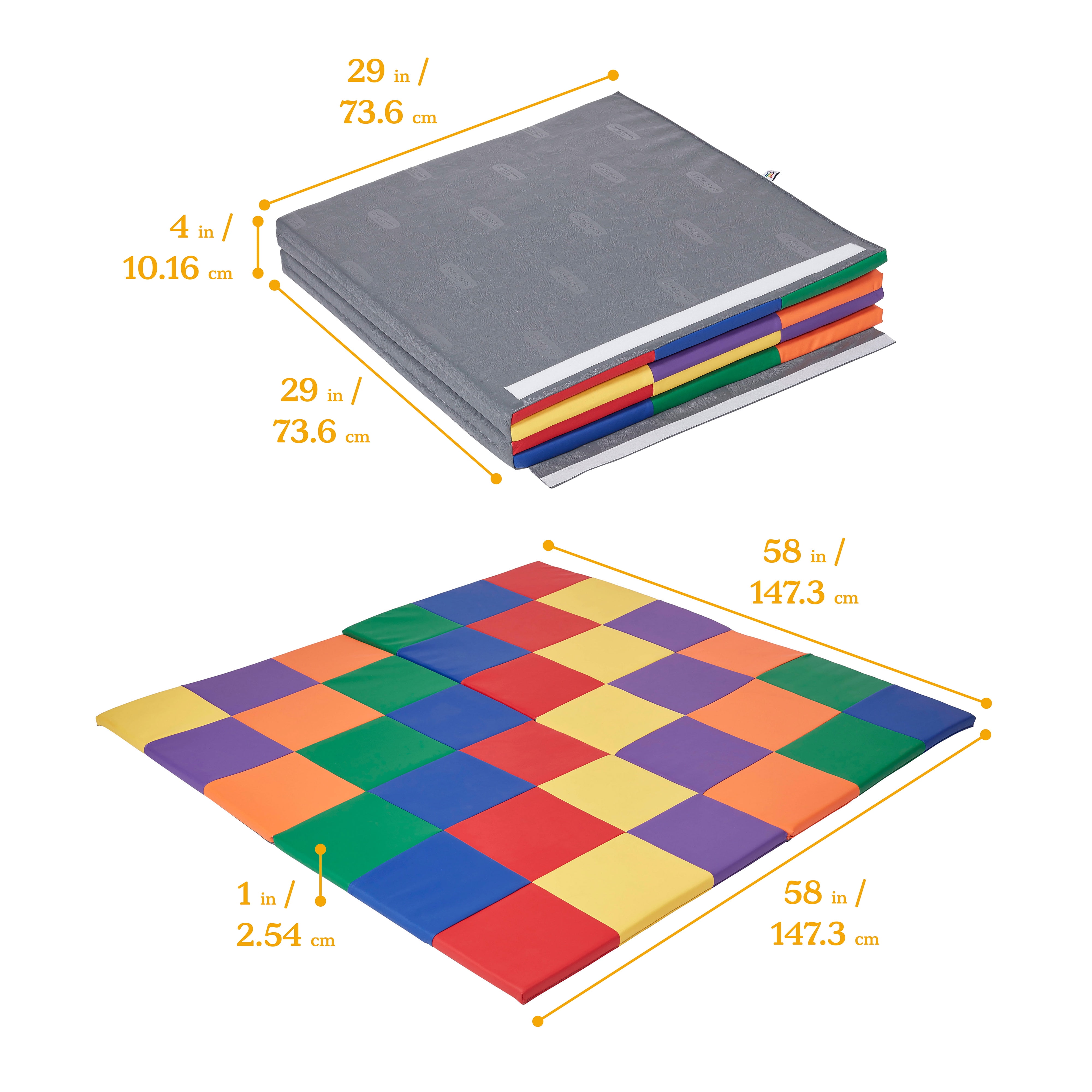 ECR4Kids SoftZone Patchwork Folding Activity Play Mat, 58in Square, Baby Essentials, Assorted