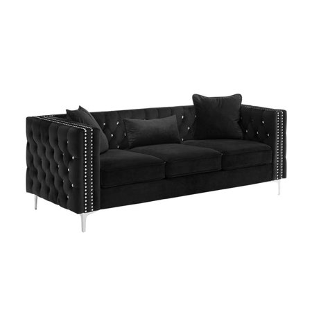 Lilola Lorreto Black Velvet Sofa Walmart Com