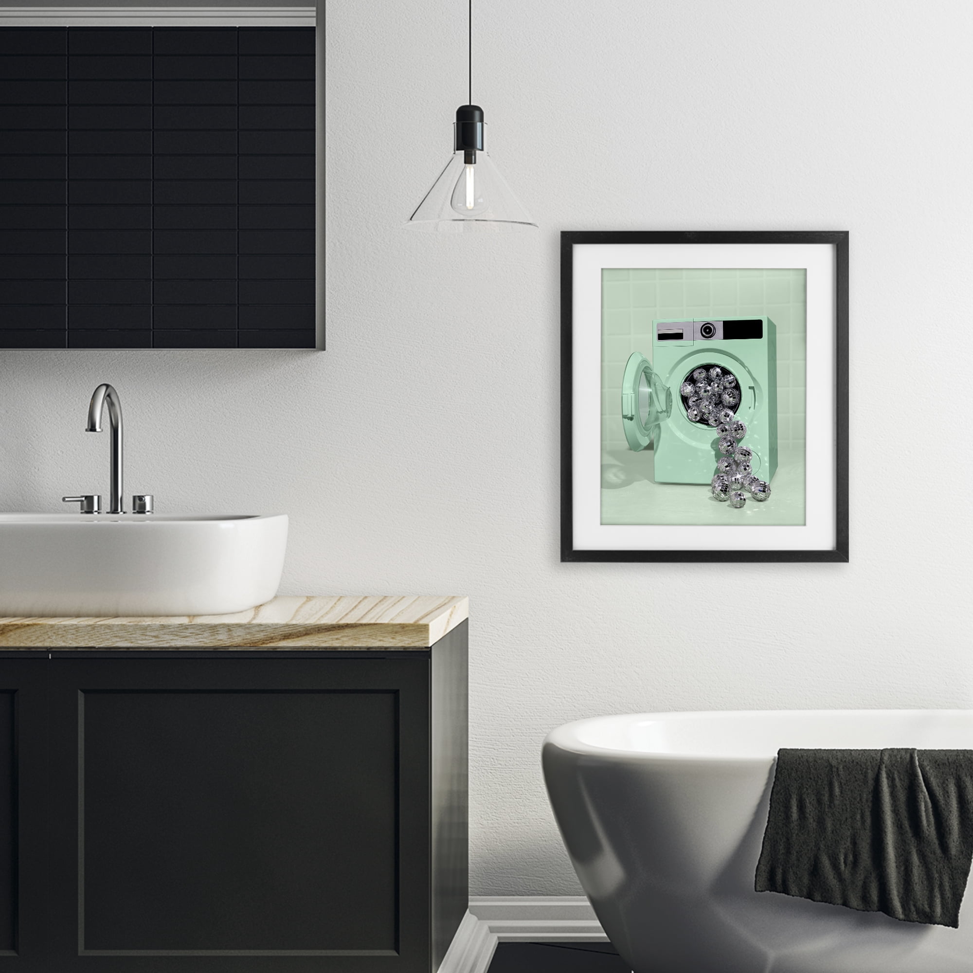Stupell Industries Disco Laundry Machine over Green Black Framed Print Under Glass, design by LISH Creative