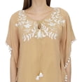 thumbnail image 5 of Bimba Women's Beige Tunic Top Long Loose Fit Embroidered Short Kimono Sleeve-18, 5 of 5