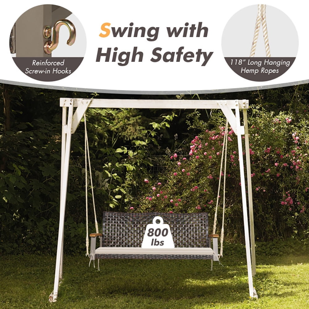Aimee Lii 2-Person Rattan Hanging Porch Swing Chair, Swing Chair Outdoor, Off White Aimee Lii 2-Person Rattan Hanging Porch Swing Chair, Swing Chair Outdoor, Off White