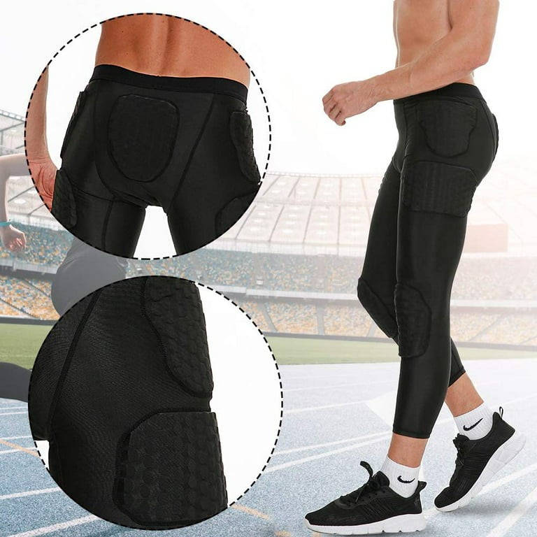 TUOY Men's Padded Compression Pants Quick Drying 7 Pads Hip Thigh Protector  for Male