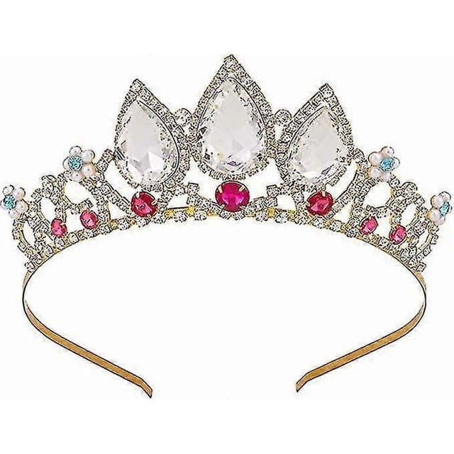 Tiaras For Girls, Rapunzel Princess Tiara - Gold Crown Crystal Ruby Rhinestone Pearl Headband For Little Flower Girl Kids Women Birthday Wedding Pagea