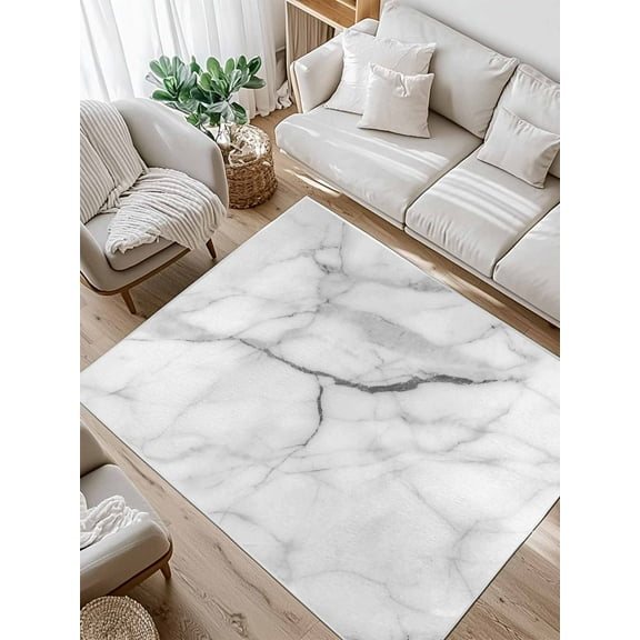 White Marble Area Rug for Bedroom 5x7 Ft Grey White Abstract Art Super Soft fuzzy Throw Rug Non-Slip Fluffy Plush Indoor Floor Carpet for Living Room Nursery Home Decor