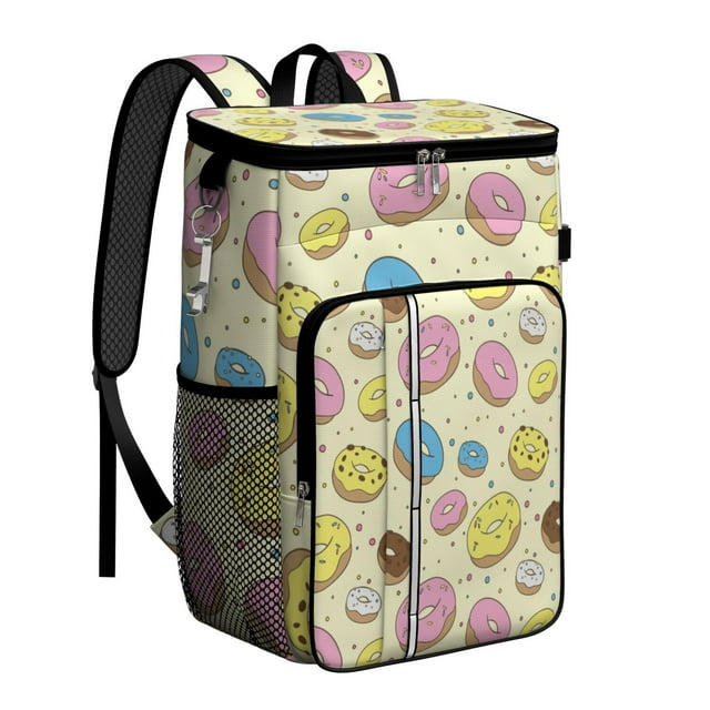 Pastel Donut Pattern Backpack Cooler, Leakproof Lunch Bag for Outdoor Activities and Picnic Use