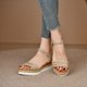 thumbnail image 5 of Bmisegm Ladies Summer Retro Weave Colour Block Large Size Buckle Slope Heel Beach Sandals Womens Sandals Summer Beige 8.5, 5 of 9