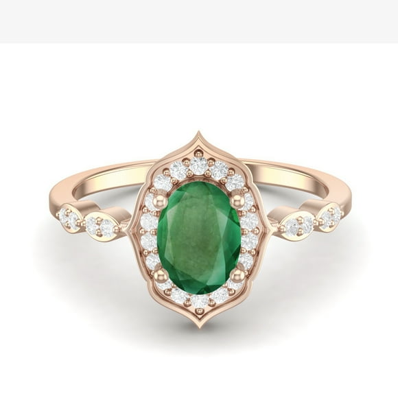 7X5 MM Oval Natural Emerald 925 Sterling Silver Rose Vermeil Designer Engagement Women Ring