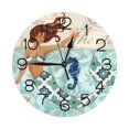 thumbnail image 1 of Reloj de pared con temática de animales marinos mediterráneos de sirena, silencioso, de 10 pulgadas, estilo rústico retro, decorativo para sala de estar, cocina, hogar, baño y dormitorio, 1 of 7