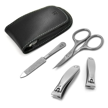GERMANIKURE 4pc Manicure Set in Leather Case - Handmade in Solingen Germany, FINOX High Carbon Stainless Steel – Professional Travel Size Manicure and Pedicure Kit