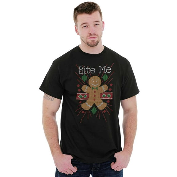 Ugly Christmas Bite Me Gingerbread Man Plus Size Crewneck Graphic Tee Shirt Brisco Brands 3X