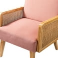 thumbnail image 4 of Modern Accent Chair with Rattan Arm, Fabric Upholstered Wood Reading Armchair for Living room Bedroom,Pink, 4 of 8
