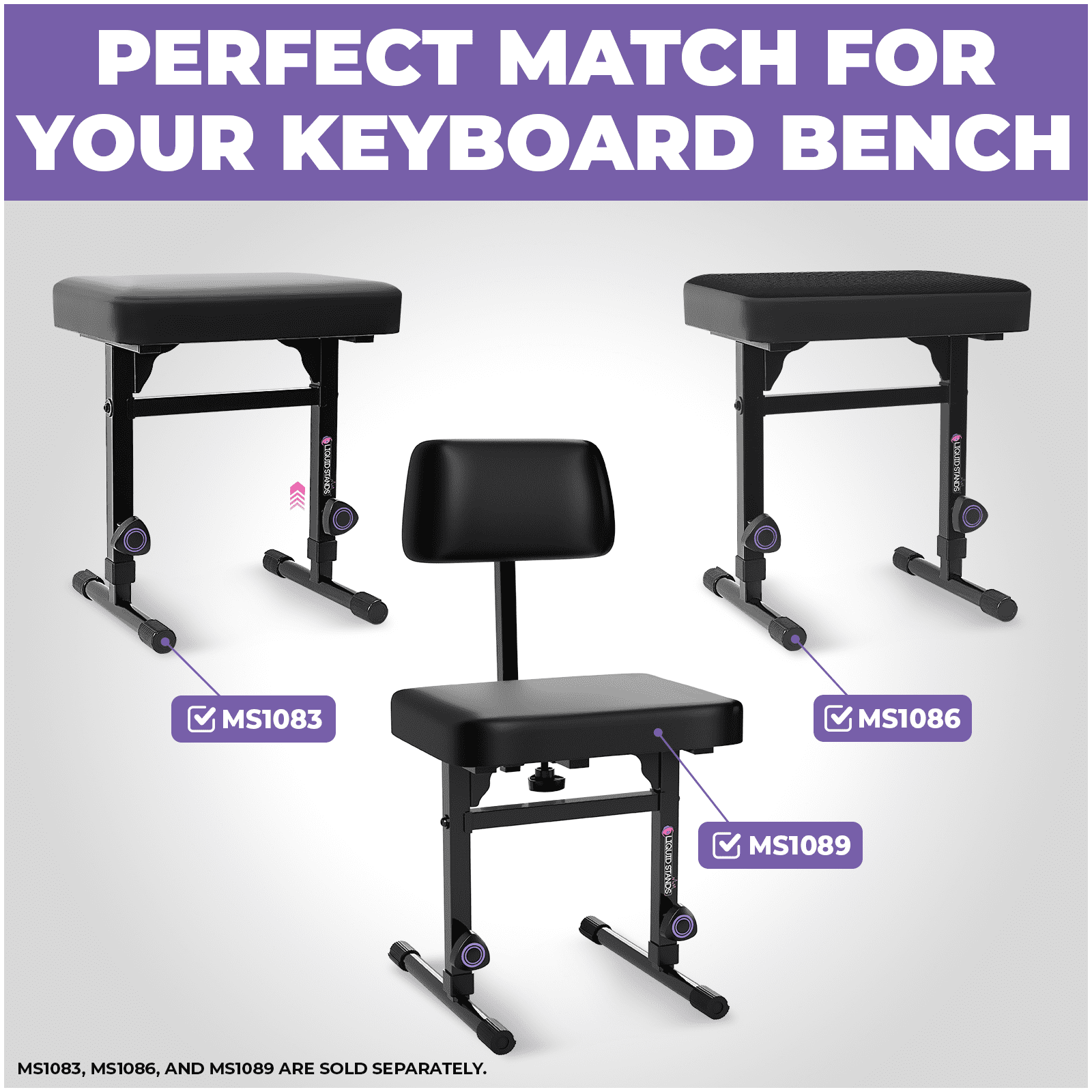 Liquid Stands Adjustable Backrest ONLY for Piano Keyboard Bench MS1083 and MS1086 - Music Keyboard Bench Seat for Keyboard Stand Musicians Piano Stool Chair - Backrest Only