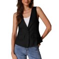 thumbnail image 2 of INSPIRE CHIC Chaleco de lino casual para mujeres, con cuello en V, sin mangas, abotonado ligero, talla L, negro, 2 of 6