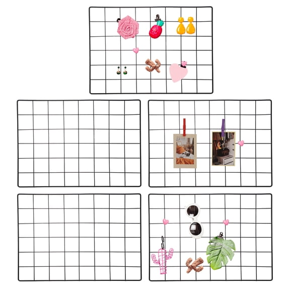12x16 in Wall Grid Panel, 5 Pack Wire Grid Panel Shelf Board Metal Gridwall Photo Pictures Display Hanging Organizer Mesh Frame Memo Board for Display DIY Craft Shows Home, Black