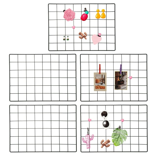 12x16 in Wall Grid Panel, 5 Pack Wire Grid Panel Shelf Board Metal Gridwall Photo Pictures Display Hanging Organizer Mesh Frame Memo Board for Display DIY Craft Shows Home, Black