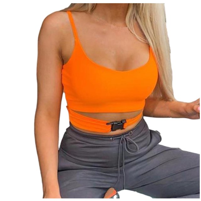 Pompotops Fashion Women Sleeveless Solid Color Hollow out Backless Vest Short Tank Tops