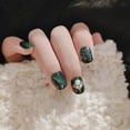 thumbnail image 5 of Press On Nails HUOGUO, diseño corto de perlas verdes, 24 unidades, 5 of 5