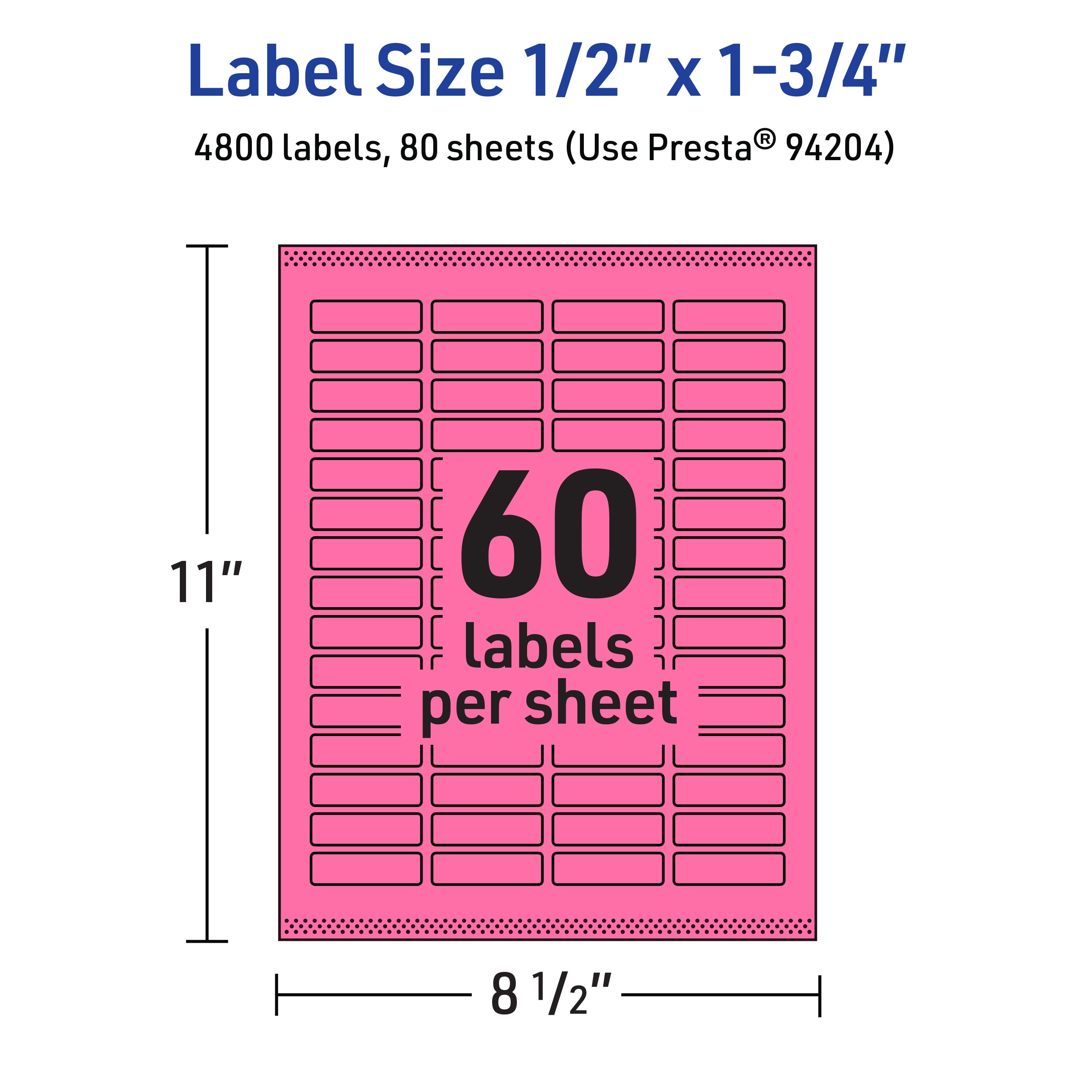 Avery Printable Rectangle Labels, Bright Pink, 0.5" x 1.75", 4,800ct