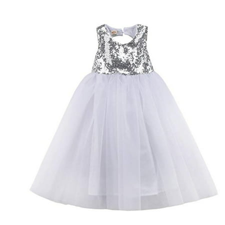 Little Girls Kids Sleeveless Sequin Princess Tutu Tulle Dress for Wedding Birthday Party