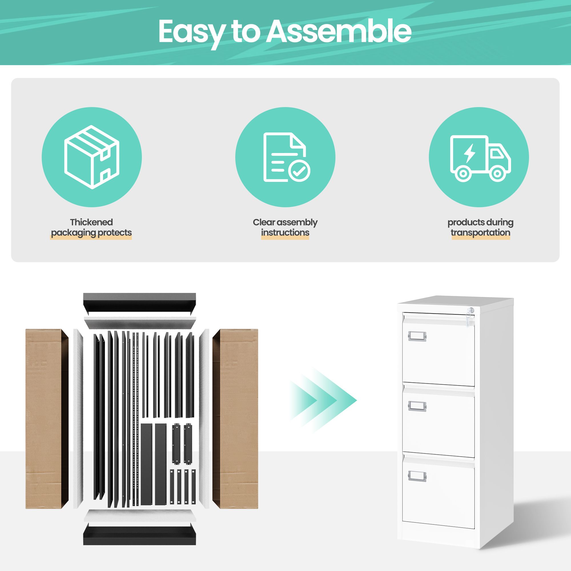STANI 3 Drawer White File Cabinet with Lock, Filing Cabinets for Home Office, Metal Locking Office File Storage Cabinets with Drawers, Vertical Small Filing Cabinet Organizer for Legal/A4